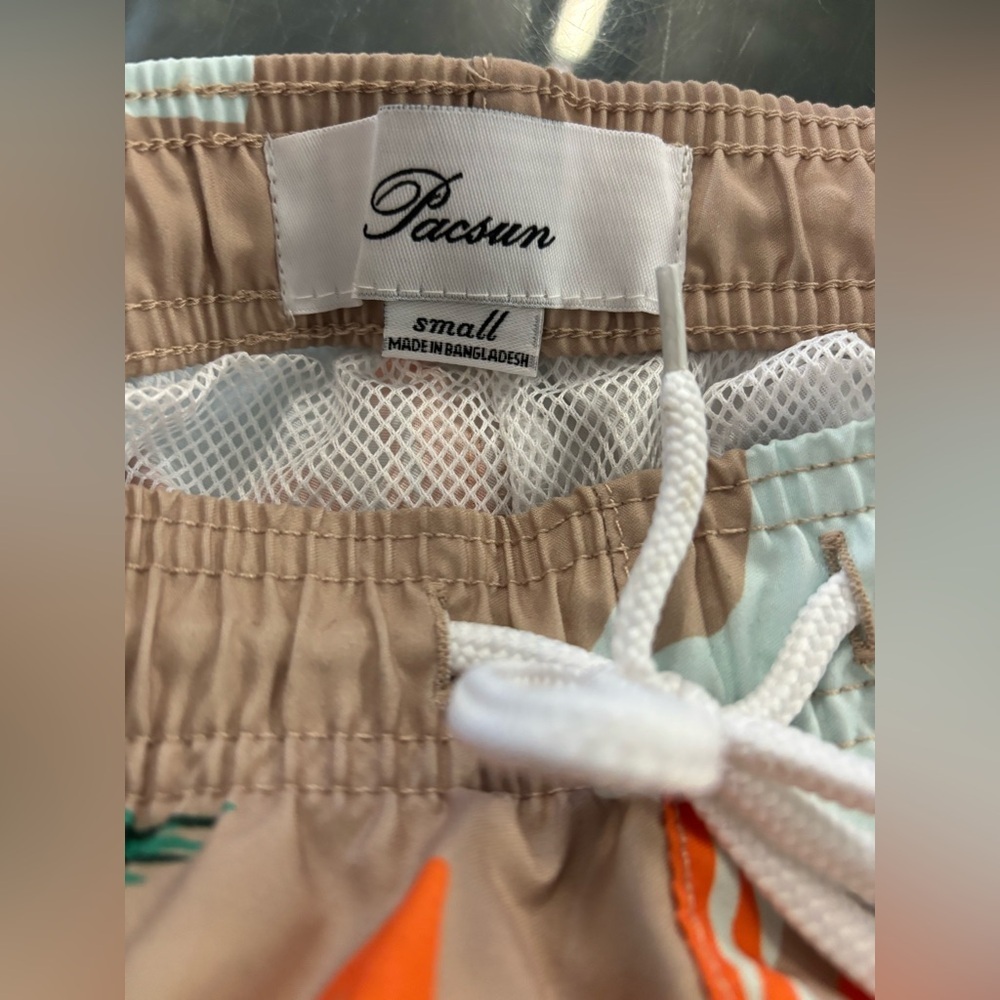 New With Tags Pacsun Tan Surf & Sand 4" Swim Trunks Side: Small - Picture 3 of 3